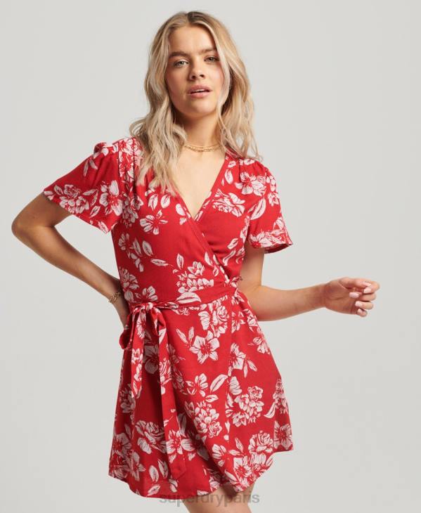 Superdry femmes mini robe portefeuille vintage D64Z2373 vêtements rouge