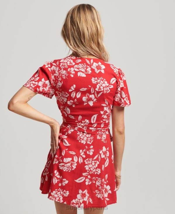 Superdry femmes mini robe portefeuille vintage D64Z2373 vêtements rouge