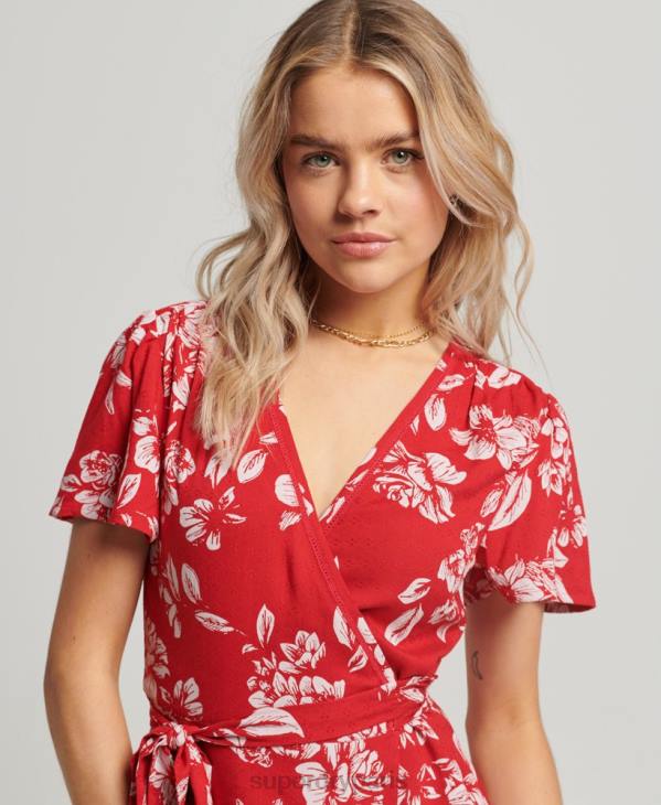 Superdry femmes mini robe portefeuille vintage D64Z2373 vêtements rouge
