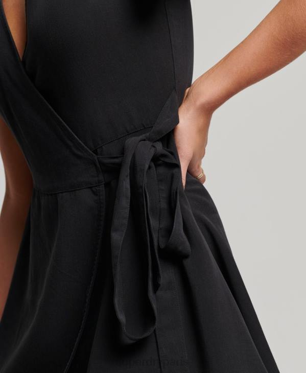 Superdry femmes mini robe portefeuille vintage D64Z2519 vêtements noir