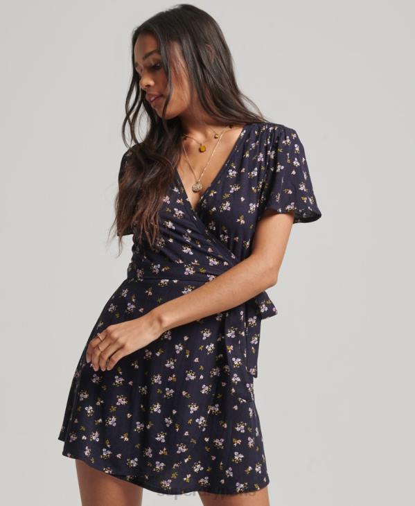 Superdry femmes mini robe portefeuille vintage D64Z2529 vêtements marine