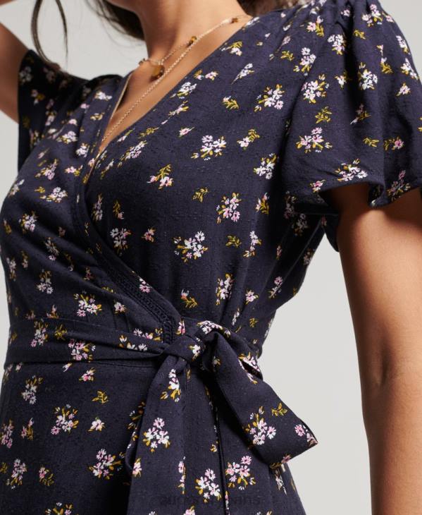 Superdry femmes mini robe portefeuille vintage D64Z2529 vêtements marine