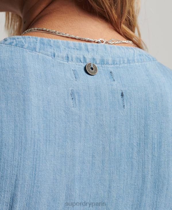 Superdry femmes mini robe portefeuille vintage D64Z2546 vêtements bleu