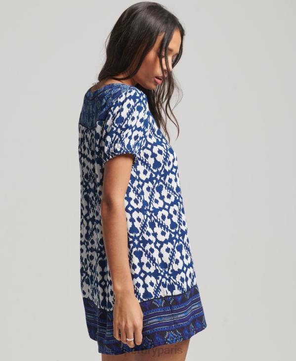 Superdry femmes mini-robe vintage à encolure crantée D64Z2182 vêtements bleu