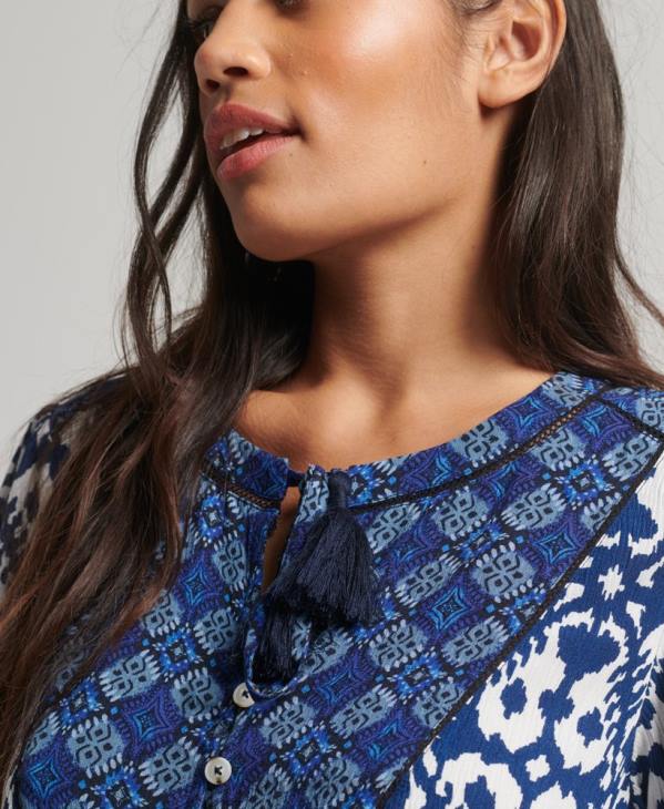 Superdry femmes mini-robe vintage à encolure crantée D64Z2182 vêtements bleu