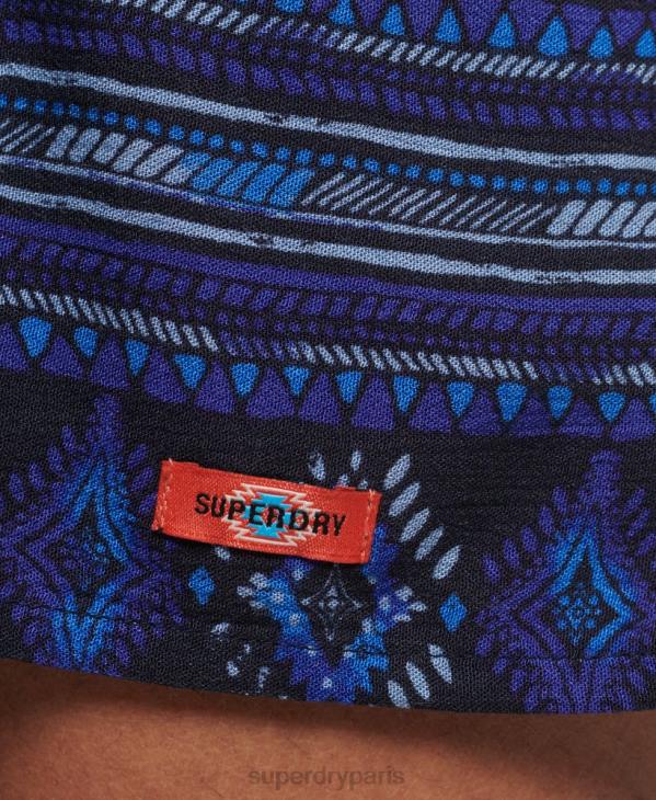 Superdry femmes mini-robe vintage à encolure crantée D64Z2182 vêtements bleu