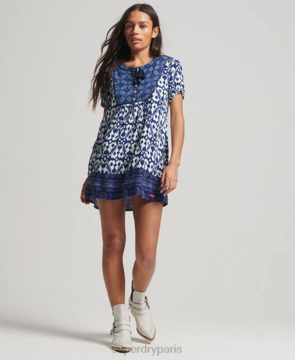 Superdry femmes mini-robe vintage à encolure crantée D64Z2182 vêtements bleu
