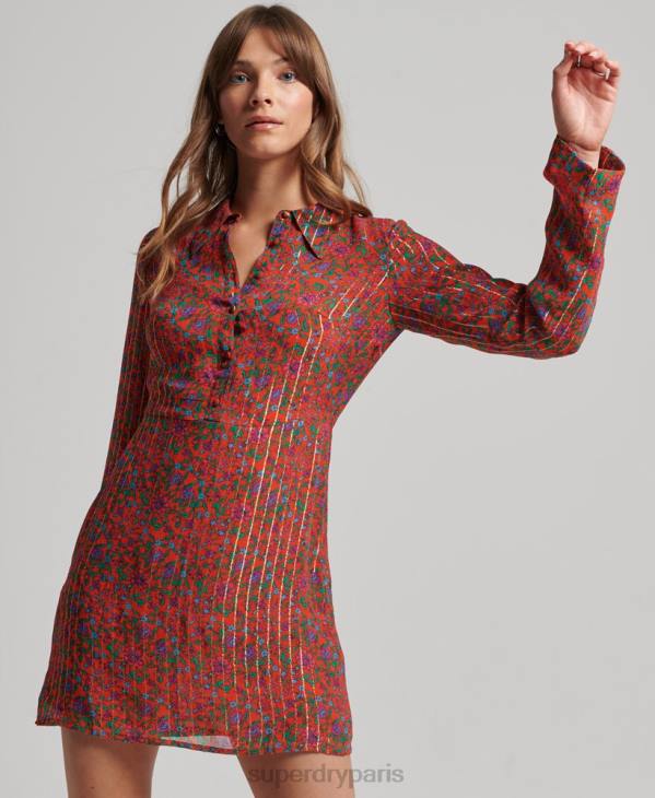 Superdry femmes robe boutonnée sur le devant D64Z2499 vêtements orange