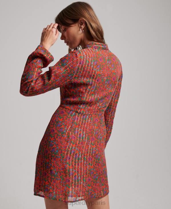 Superdry femmes robe boutonnée sur le devant D64Z2499 vêtements orange