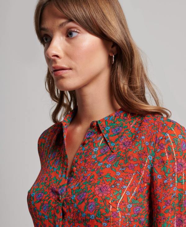 Superdry femmes robe boutonnée sur le devant D64Z2499 vêtements orange