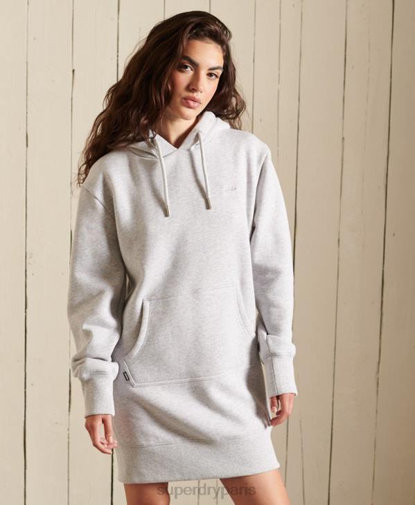 Superdry femmes robe à capuche à logo brodé D64Z2487 vêtements gris clair