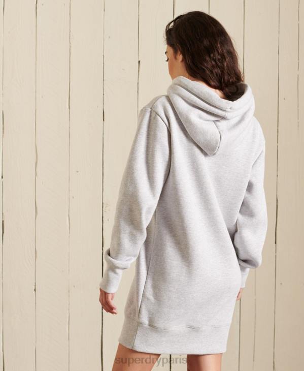 Superdry femmes robe à capuche à logo brodé D64Z2487 vêtements gris clair