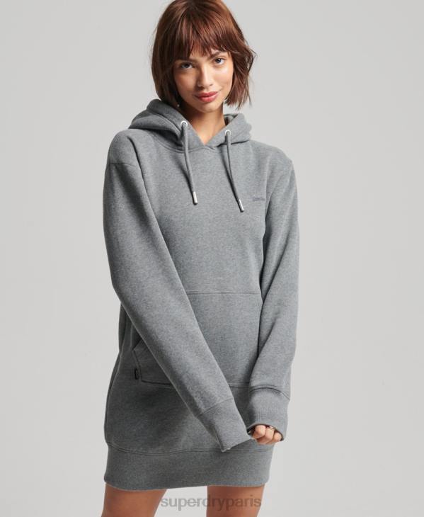 Superdry femmes robe à capuche à logo brodé D64Z2494 vêtements gris