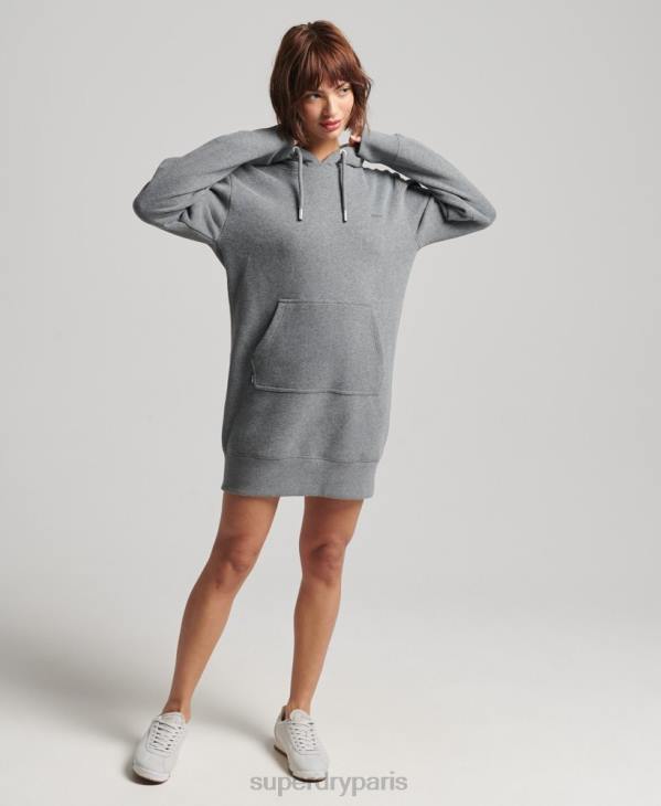 Superdry femmes robe à capuche à logo brodé D64Z2494 vêtements gris