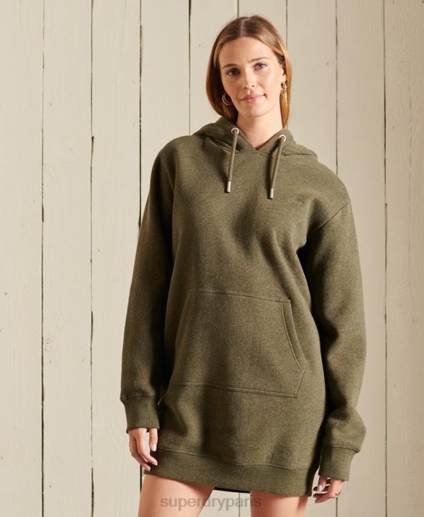 Superdry femmes robe à capuche à logo brodé D64Z2521 vêtements kaki