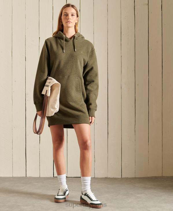 Superdry femmes robe à capuche à logo brodé D64Z2521 vêtements kaki