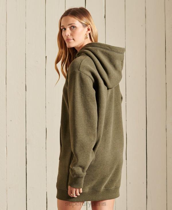 Superdry femmes robe à capuche à logo brodé D64Z2521 vêtements kaki