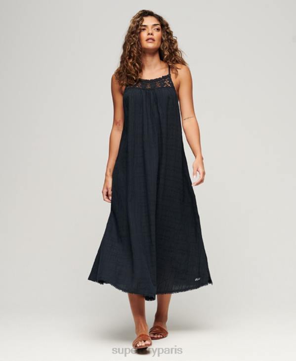 Superdry femmes robe caraco longue licou vintage D64Z1986 vêtements marine