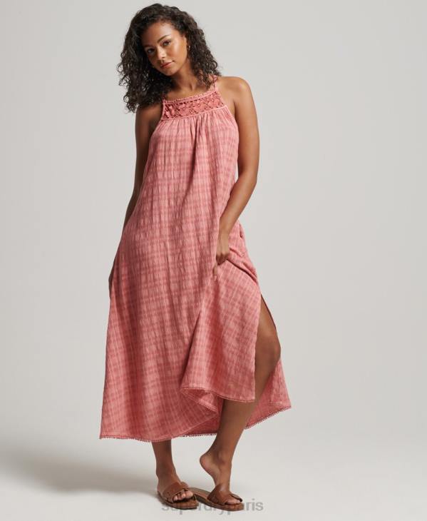 Superdry femmes robe caraco longue licou vintage D64Z2386 vêtements rose