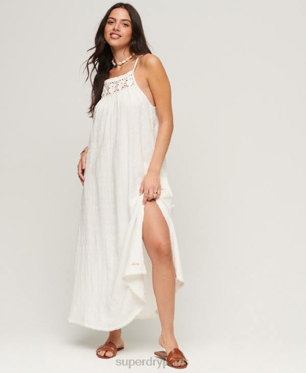 Superdry femmes robe caraco longue licou vintage D64Z2390 vêtements crème