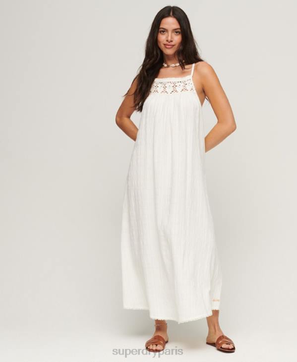 Superdry femmes robe caraco longue licou vintage D64Z2390 vêtements crème