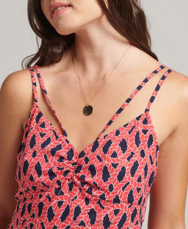 Superdry femmes robe caraco vintage à bretelles D64Z2396 vêtements rouge