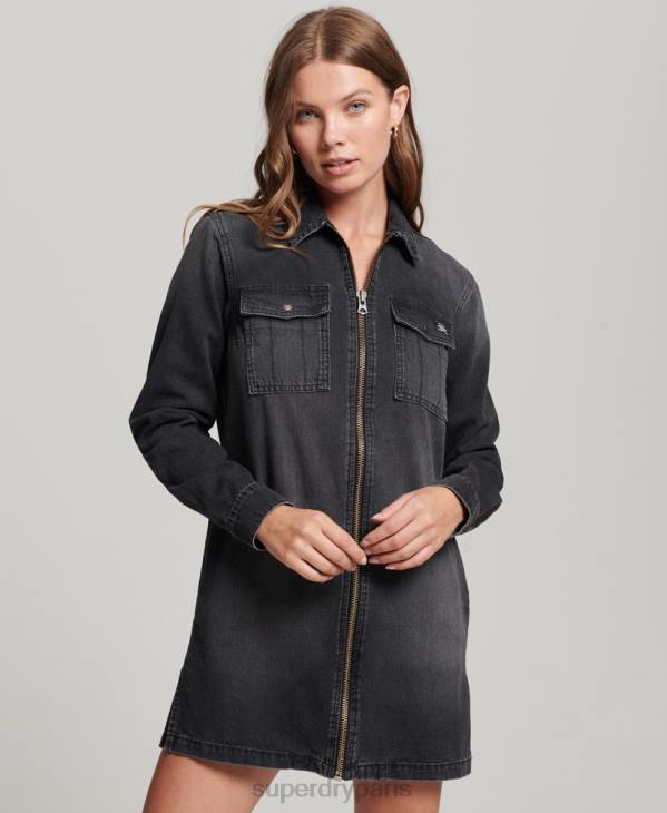 Superdry femmes robe chemise en jean D64Z2506 vêtements gris foncé