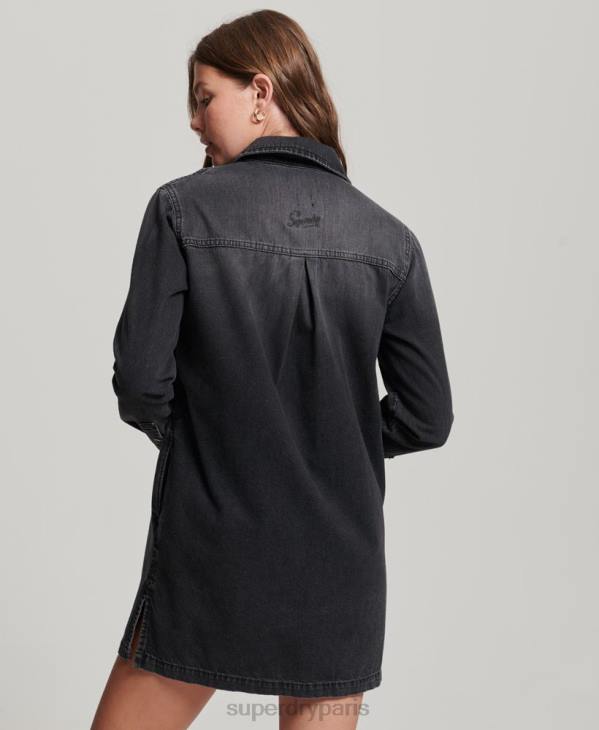 Superdry femmes robe chemise en jean D64Z2506 vêtements gris foncé