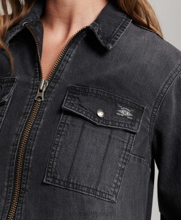 Superdry femmes robe chemise en jean D64Z2506 vêtements gris foncé