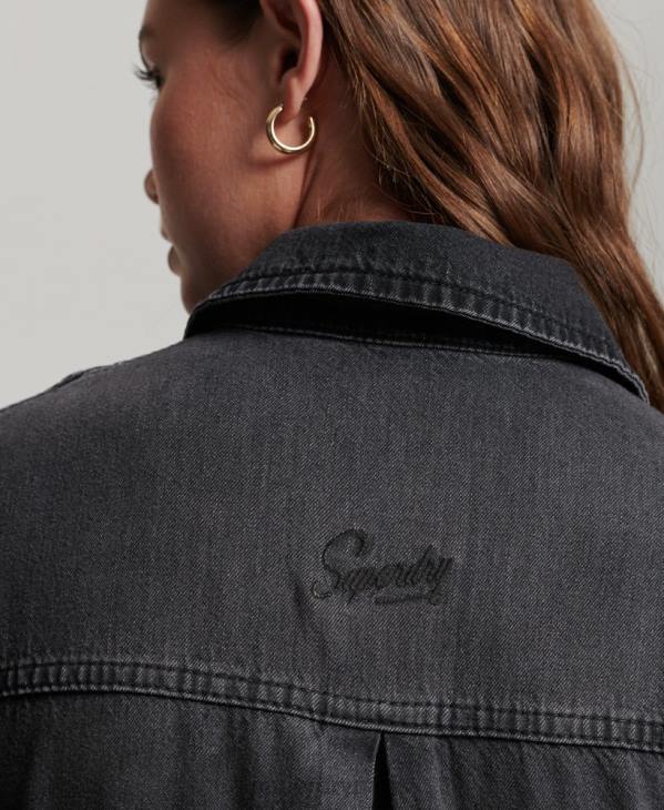Superdry femmes robe chemise en jean D64Z2506 vêtements gris foncé