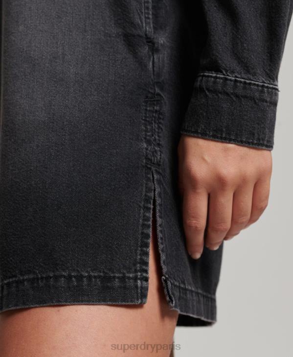 Superdry femmes robe chemise en jean D64Z2506 vêtements gris foncé