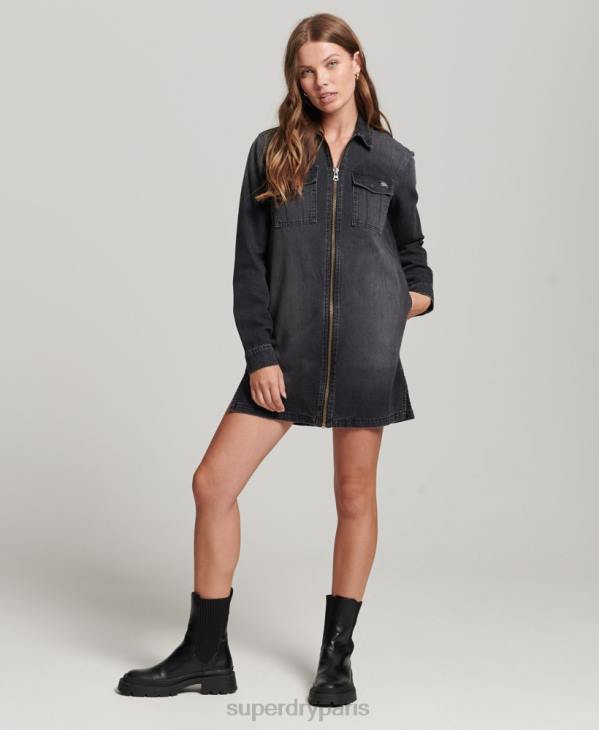Superdry femmes robe chemise en jean D64Z2506 vêtements gris foncé