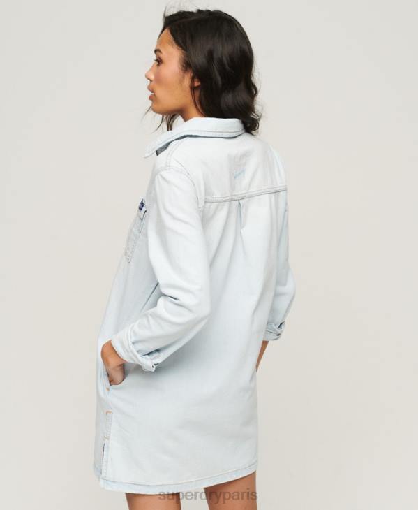 Superdry femmes robe chemise en jean D64Z2543 vêtements bleu clair