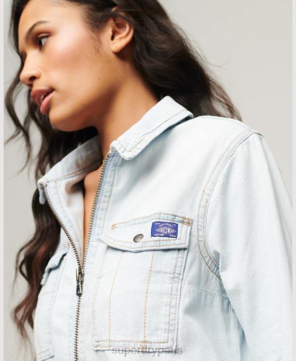 Superdry femmes robe chemise en jean D64Z2543 vêtements bleu clair
