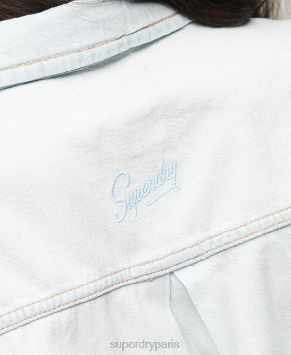 Superdry femmes robe chemise en jean D64Z2543 vêtements bleu clair