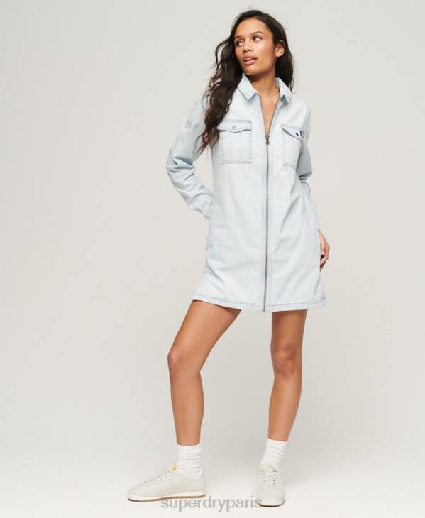 Superdry femmes robe chemise en jean D64Z2543 vêtements bleu clair