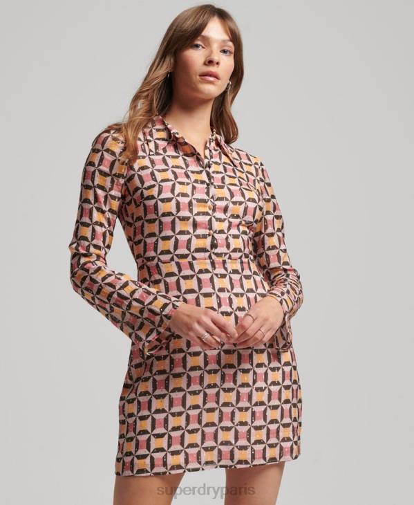 Superdry femmes robe-chemise imprimée D64Z2469 vêtements rose