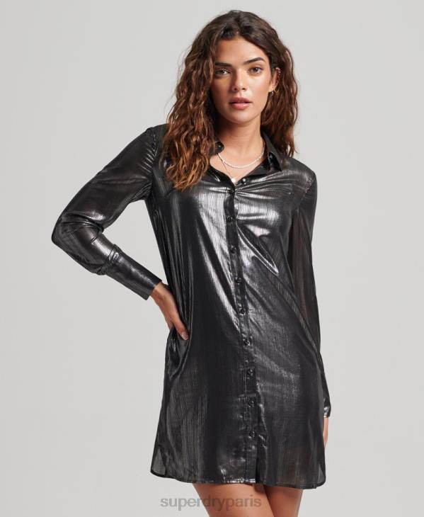 Superdry femmes robe chemise scintillante D64Z2551 vêtements noir