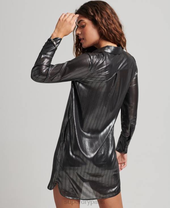 Superdry femmes robe chemise scintillante D64Z2551 vêtements noir