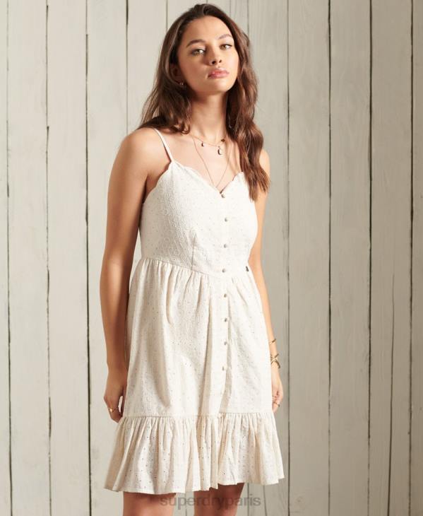 Superdry femmes robe courte brodée D64Z2544 vêtements crème