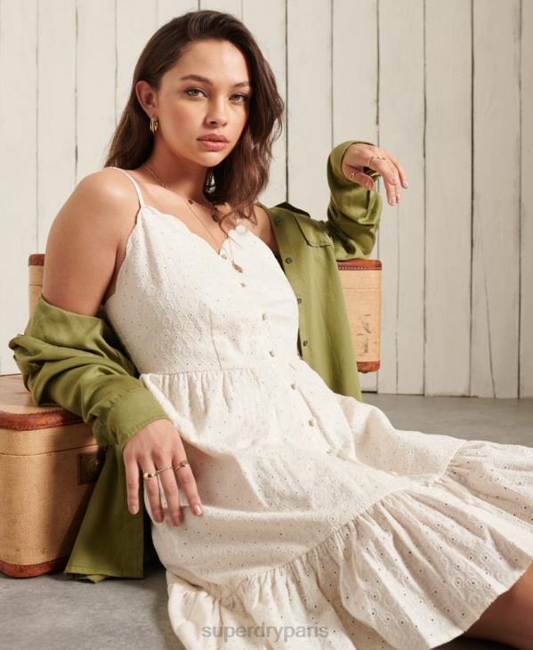 Superdry femmes robe courte brodée D64Z2544 vêtements crème