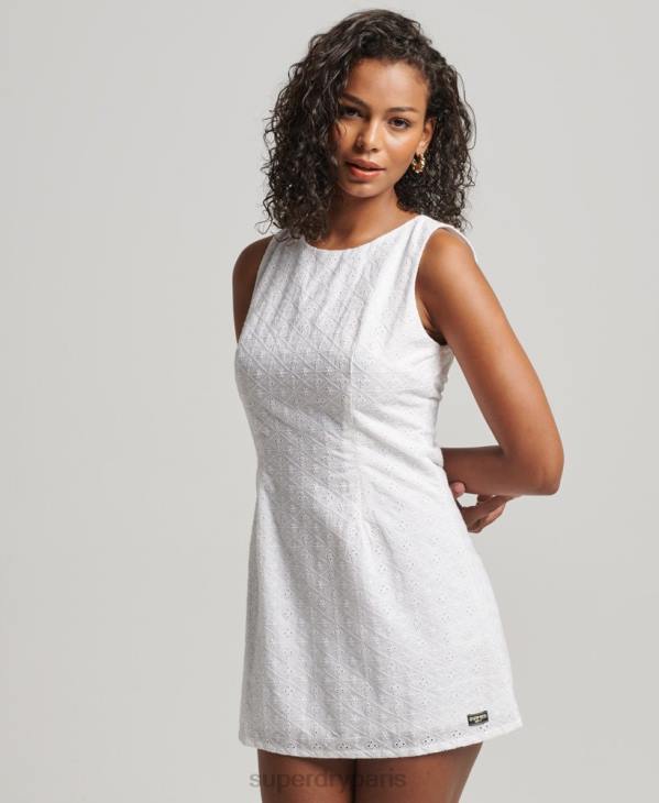 Superdry femmes robe courte brodée vintage D64Z2364 vêtements blanc