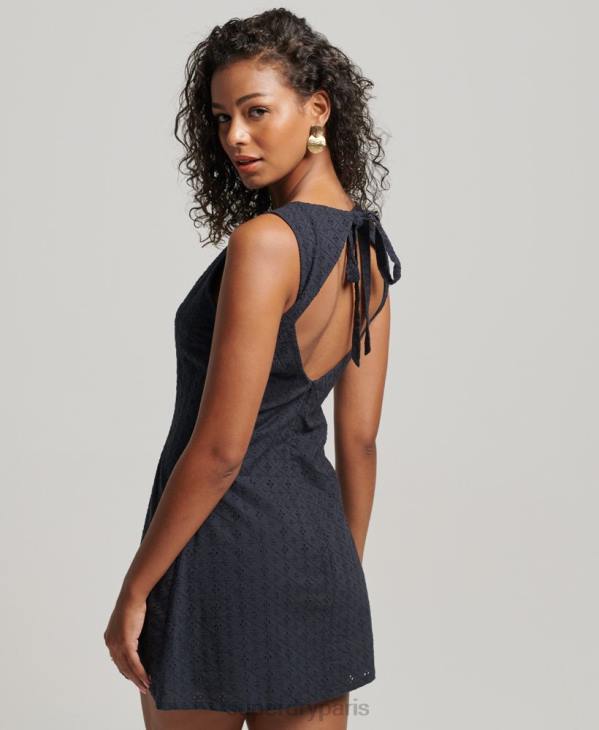 Superdry femmes robe courte brodée vintage D64Z2387 vêtements marine
