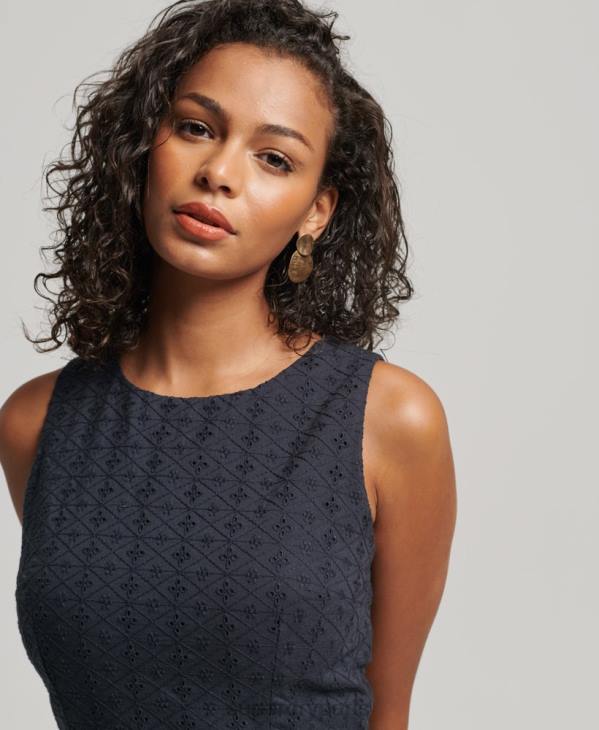 Superdry femmes robe courte brodée vintage D64Z2387 vêtements marine