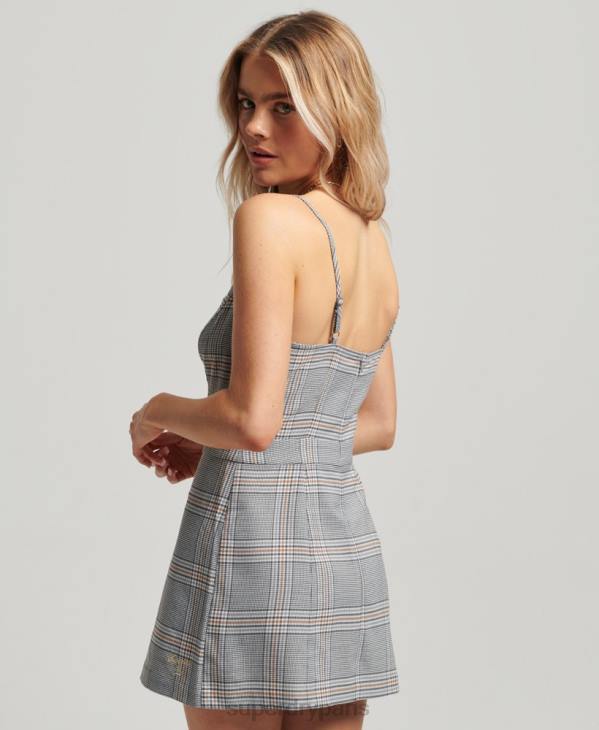 Superdry femmes robe courte caraco à carreaux vintage D64Z2475 vêtements gris