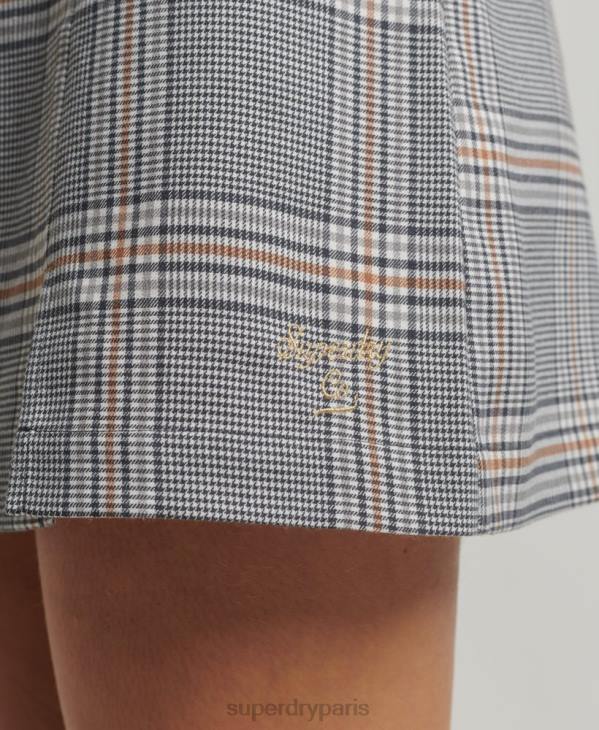 Superdry femmes robe courte caraco à carreaux vintage D64Z2475 vêtements gris
