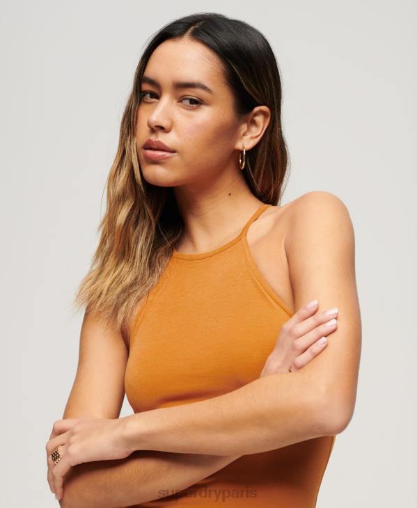 Superdry femmes robe courte en jersey à bretelles D64Z1999 vêtements jaune