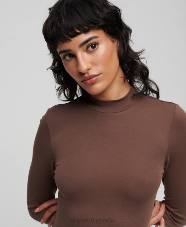 Superdry femmes robe courte en jersey à col montant D64Z2367 vêtements brun