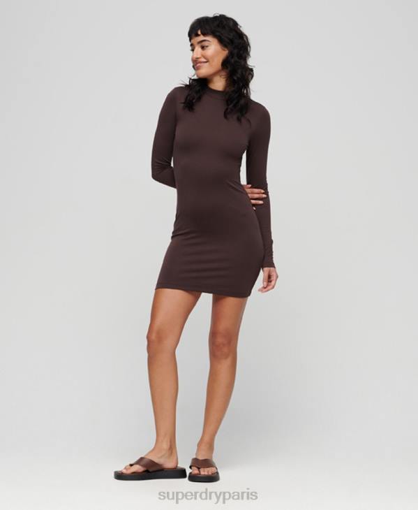 Superdry femmes robe courte en jersey à col montant D64Z2371 vêtements brun