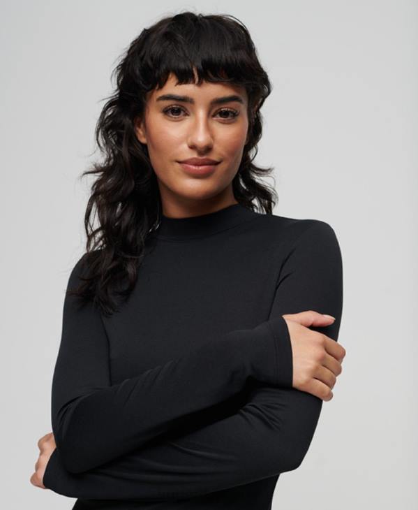 Superdry femmes robe courte en jersey à col montant D64Z2378 vêtements noir